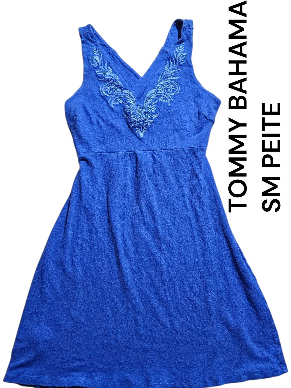 Tommy Bahama Royal Blue Embroidered V-Neck Midi Dress